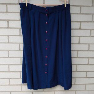 Vintage Plus Size Blue Skirt 36" to 38" Waist Pockets Button Front